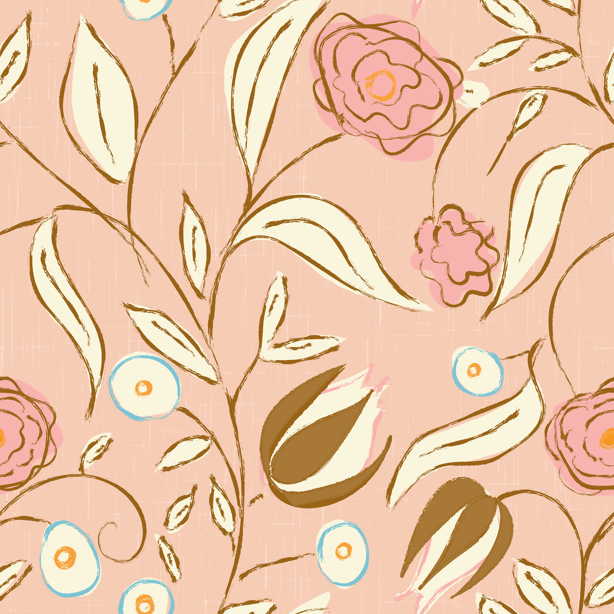 Blush Pink Chintz Floral Vintage Botanical Wallpaper⁠