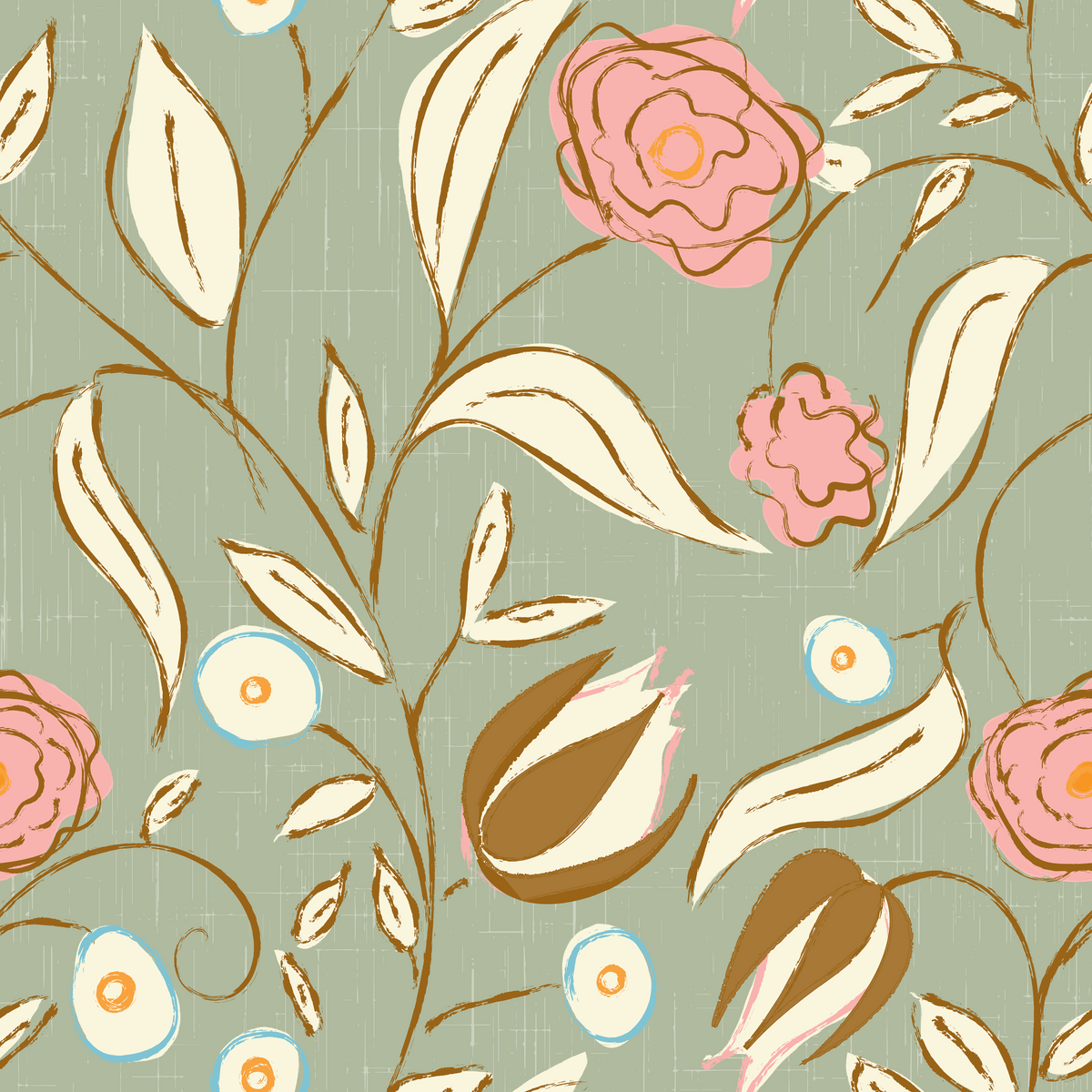 Sage Green Chintz Floral Vintage Botanical Wallpaper⁠ in your room — zoomed