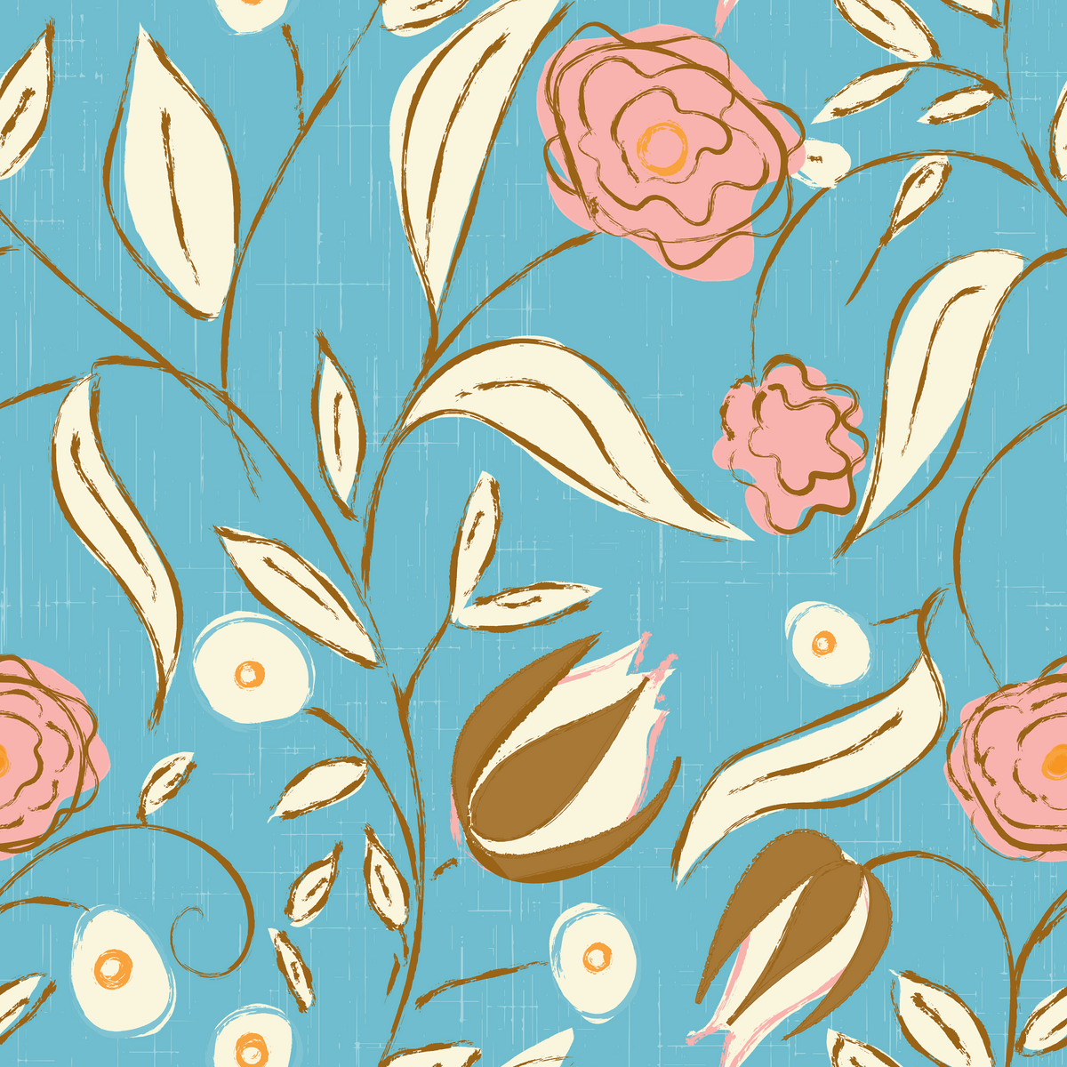 Sky Blue Chintz Floral Vintage Botanical Wallpaper⁠