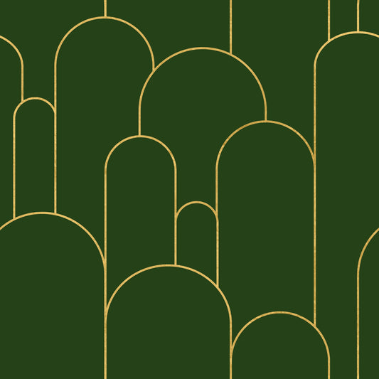 Emerald and Gold Art Deco Arches Wallpaper⁠
