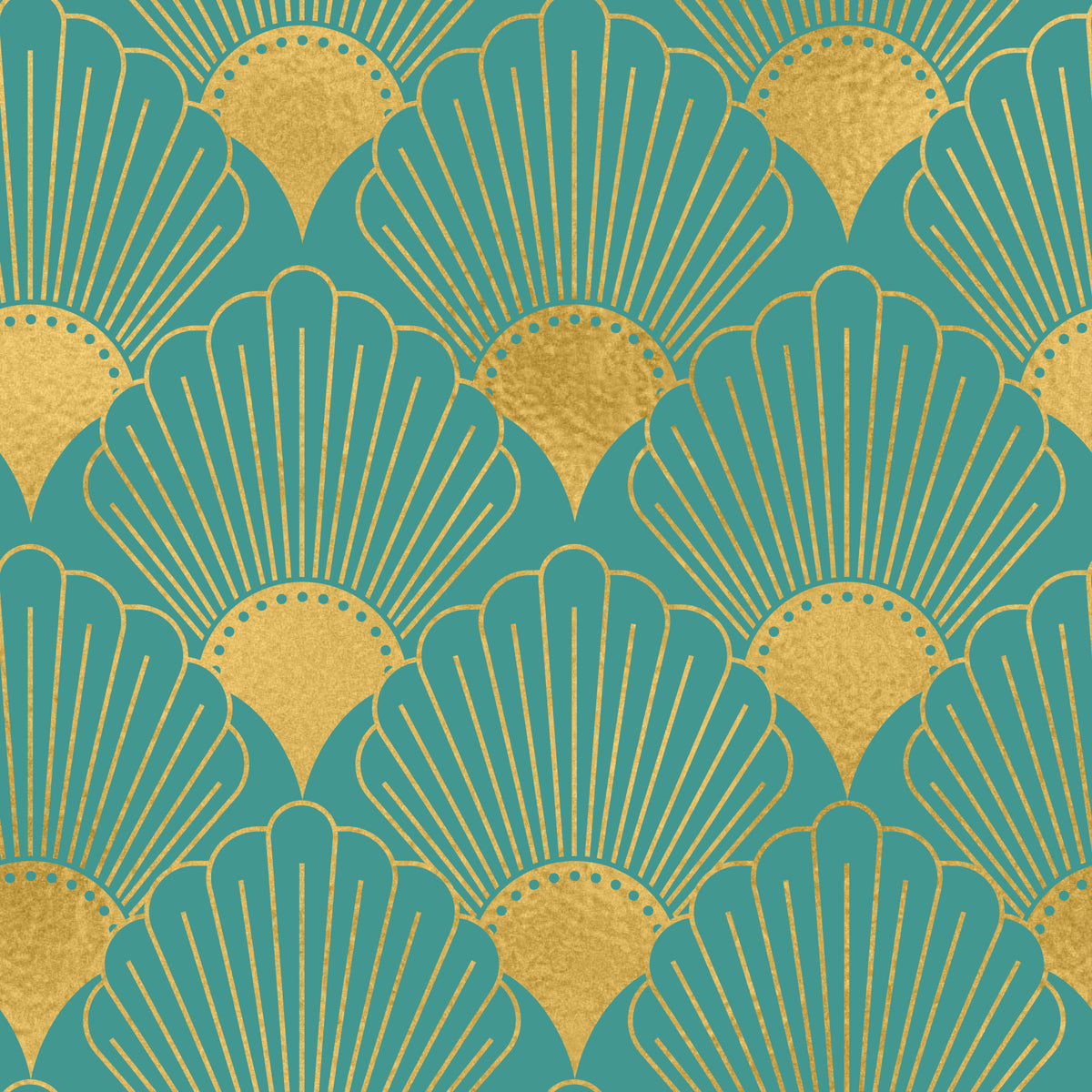 Glamorous Teal and Gold Fan Wallpaper⁠