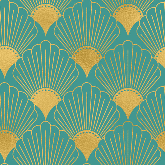 Glamorous Teal and Gold Fan Wallpaper⁠