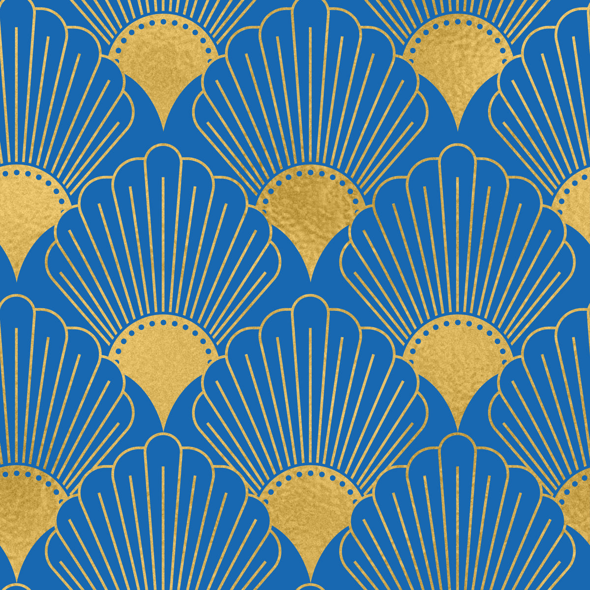 Art Deco Golden Fans Royal Blue Wallpaper in your room — zoomed