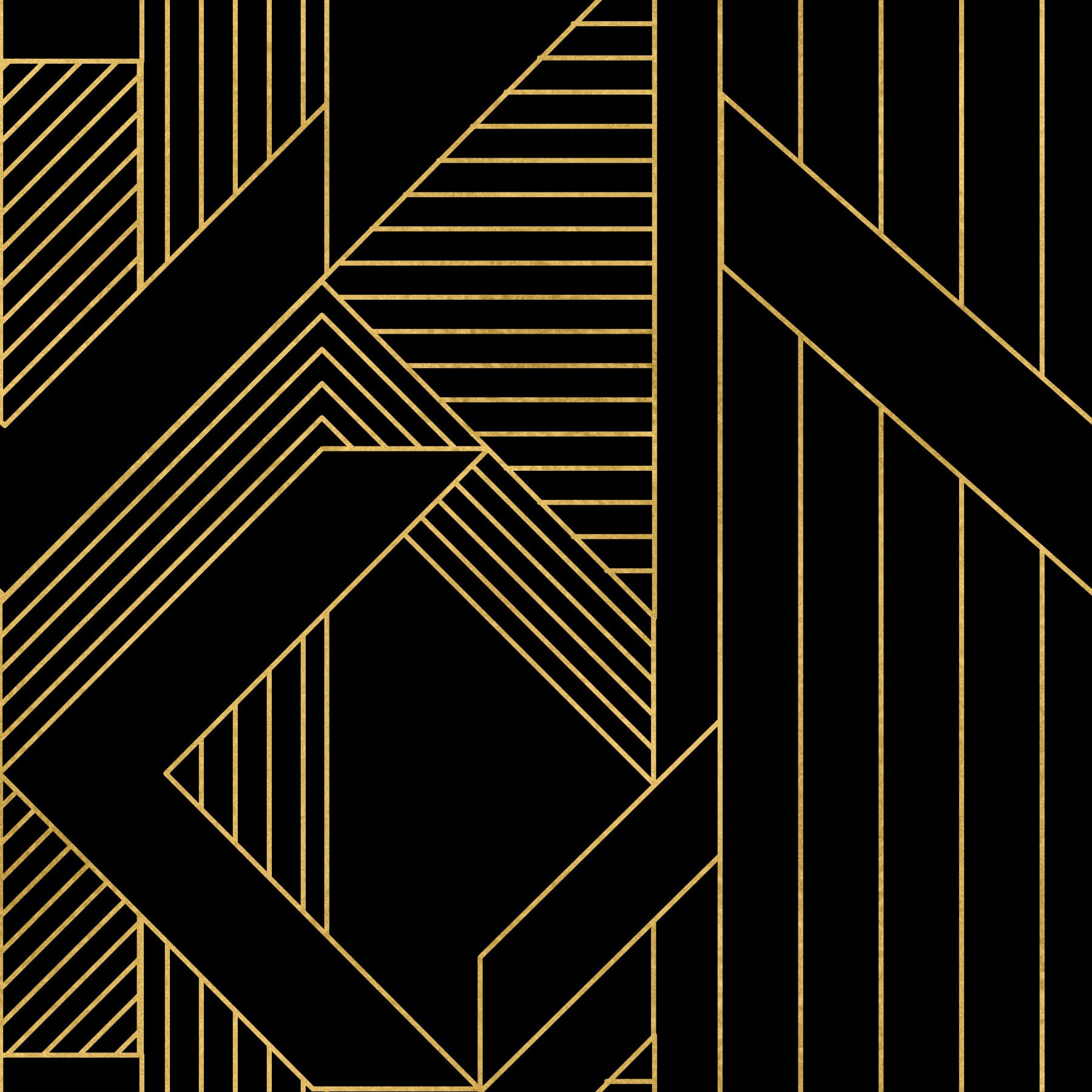 Gilded Gatsby Black and Gold Geometric Wallpaper