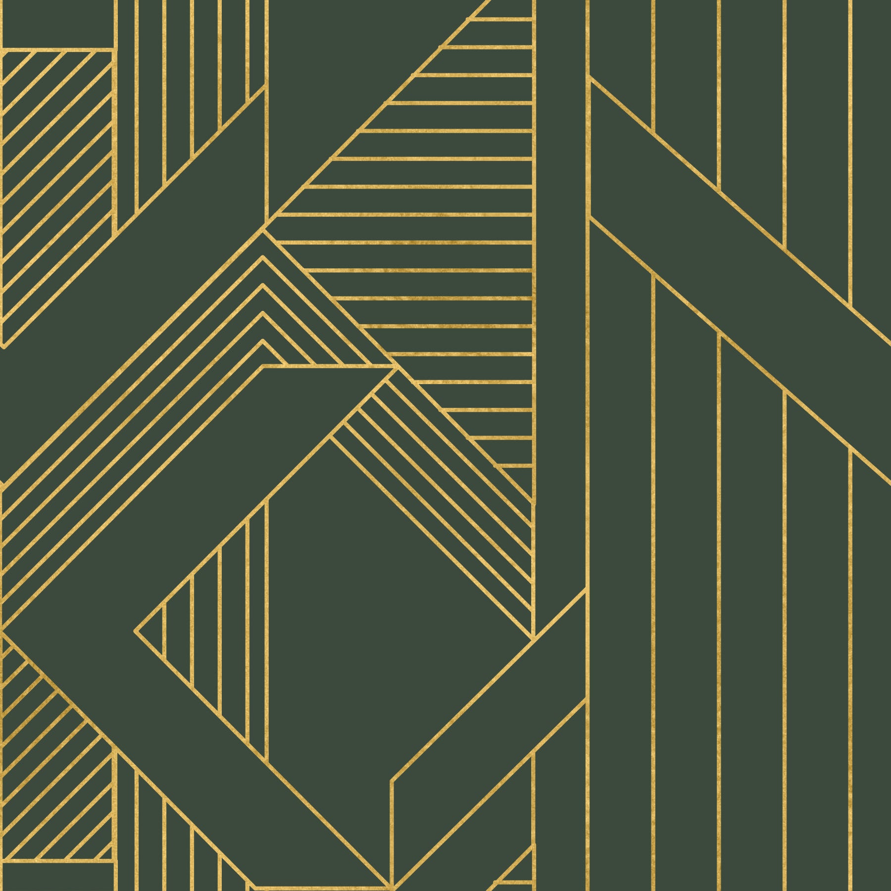 Art Deco Olive Green & Gold Geometric Wallpaper