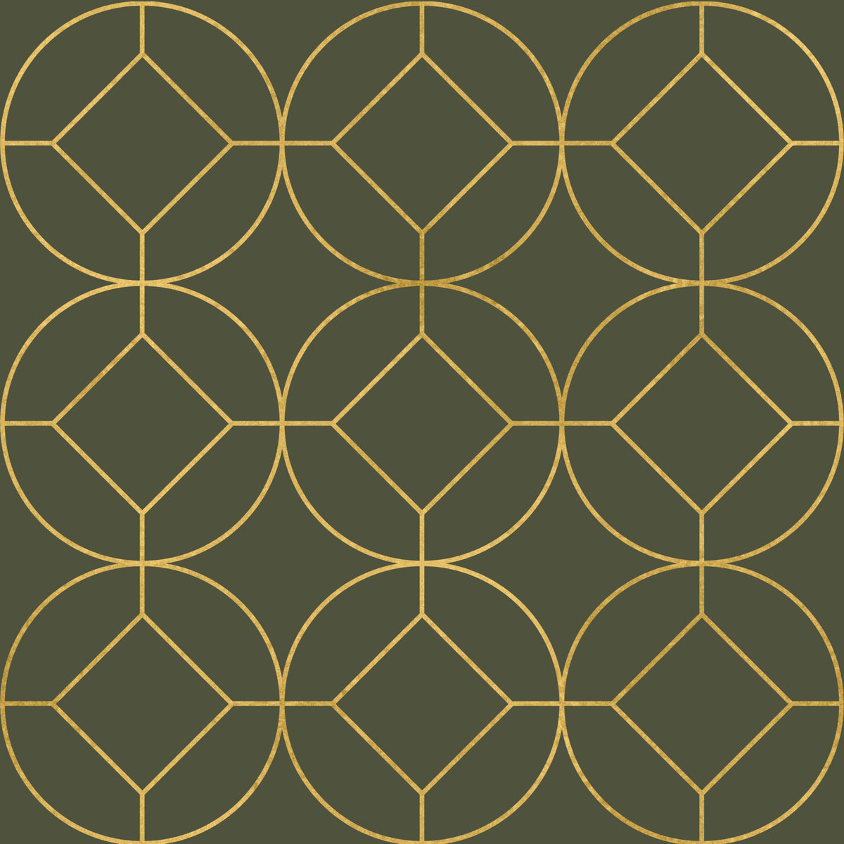 Elegant Olive and Gold Art Deco Geometric Wallpaper