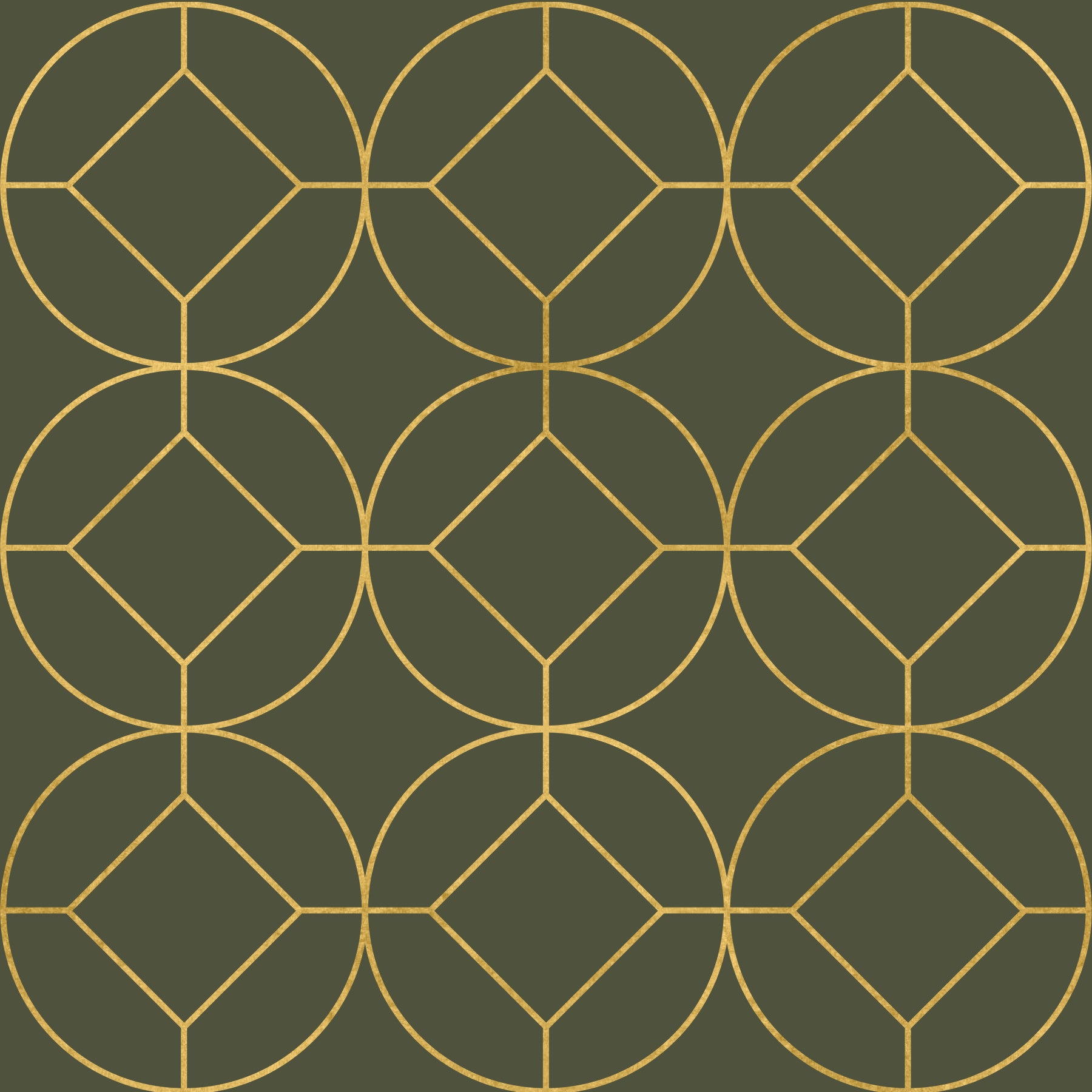 Elegant Olive and Gold Art Deco Geometric Wallpaper in your room — zoomed