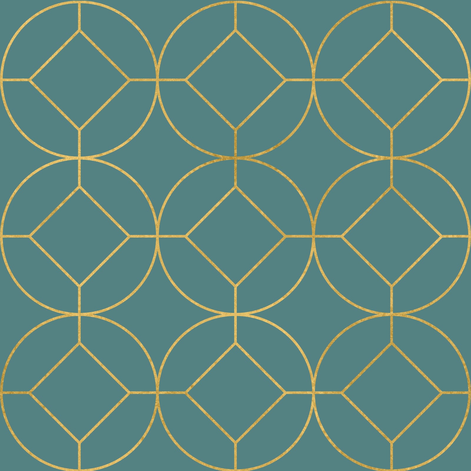 Teal and Gold Art Deco Geometric Wallpaper