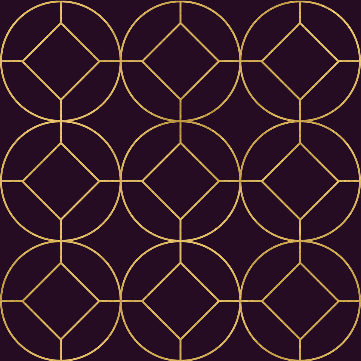 Art Deco Gold and Plum Geometric Wallpaper