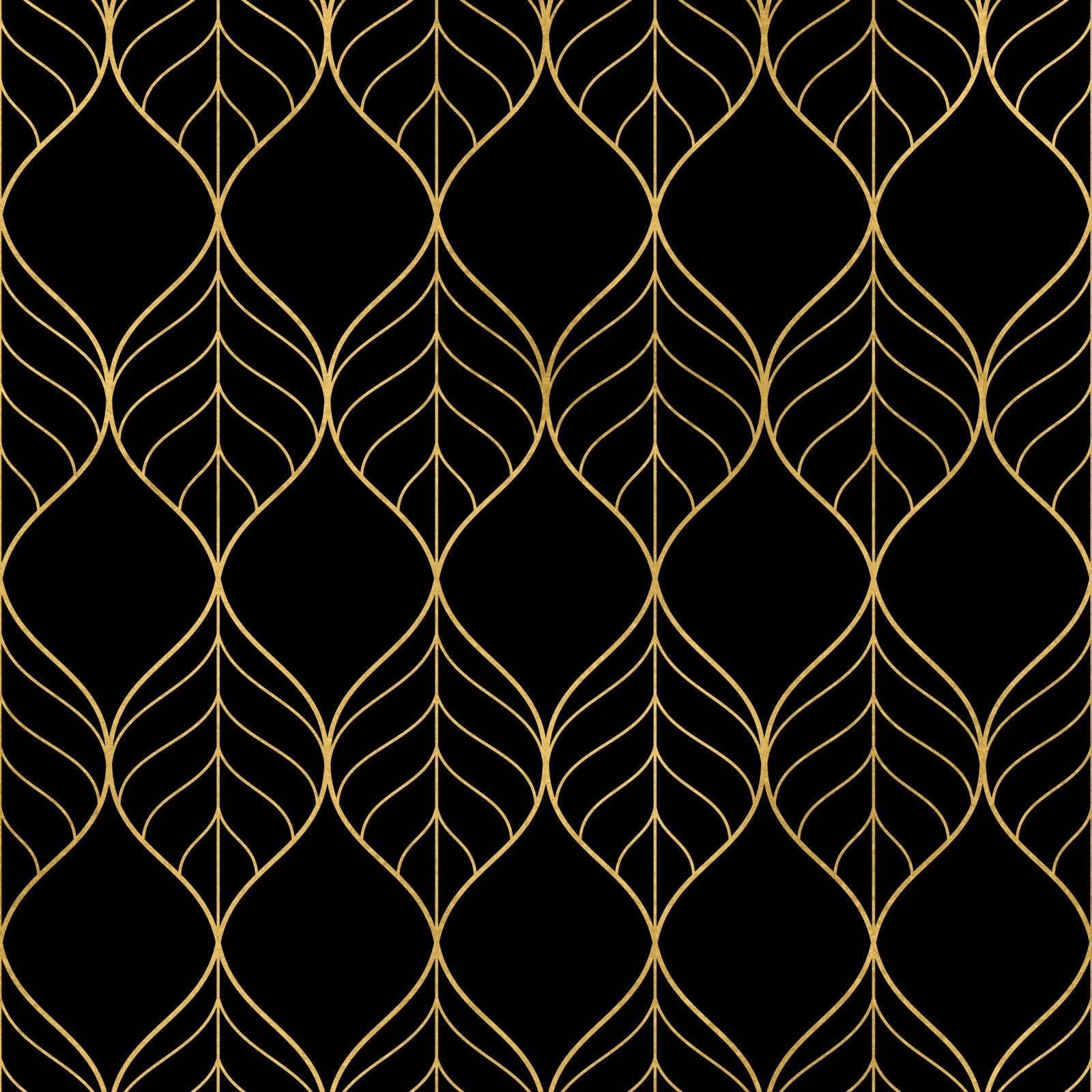 Art Deco Gold and Black Leaf Wallpaper⁠