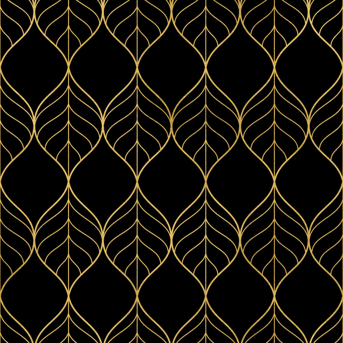 Art Deco Gold and Black Leaf Wallpaper⁠