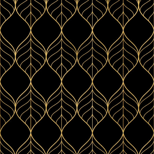 Art Deco Gold and Black Leaf Wallpaper⁠