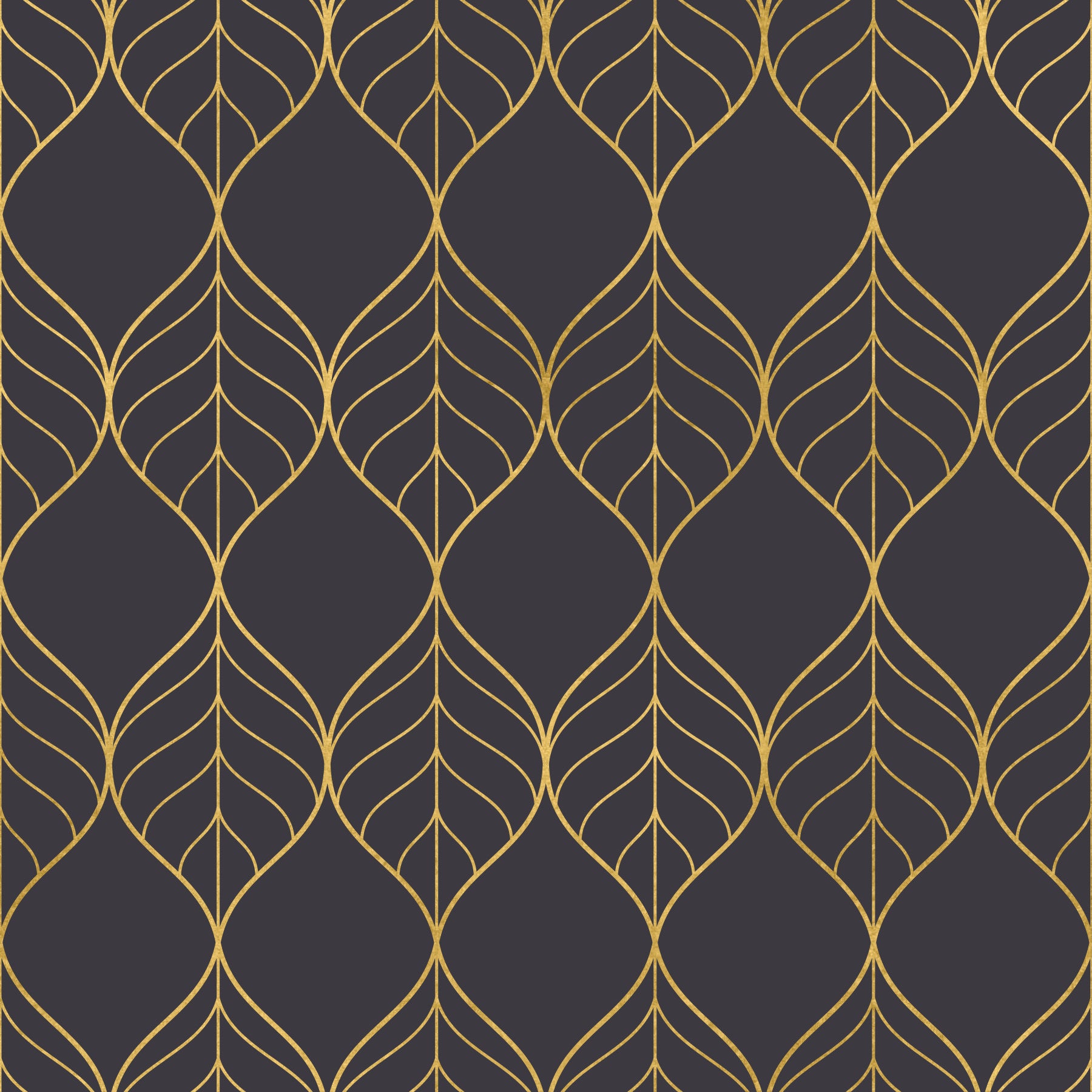Elegant Golden Leaf Art Deco Wallpaper