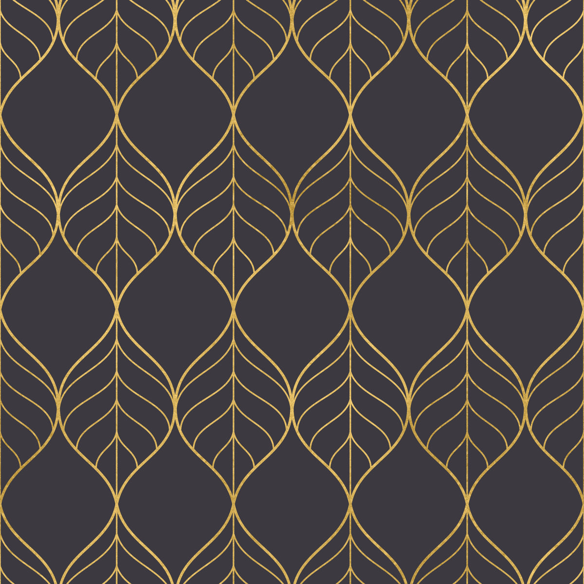 Elegant Golden Leaf Art Deco Wallpaper in your room — zoomed