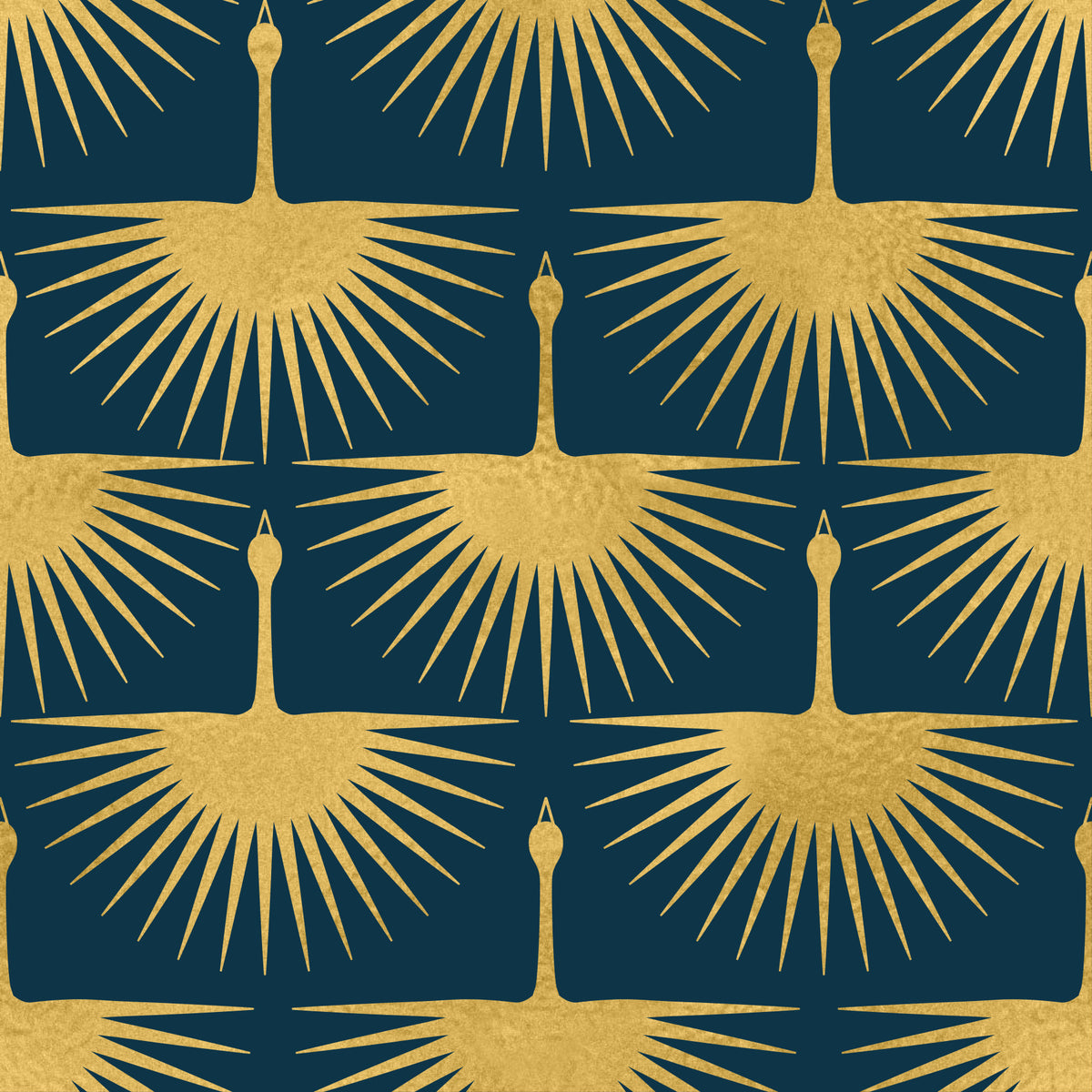 Art Deco Golden Crane Dark Turquoise Wallpaper in your room — zoomed