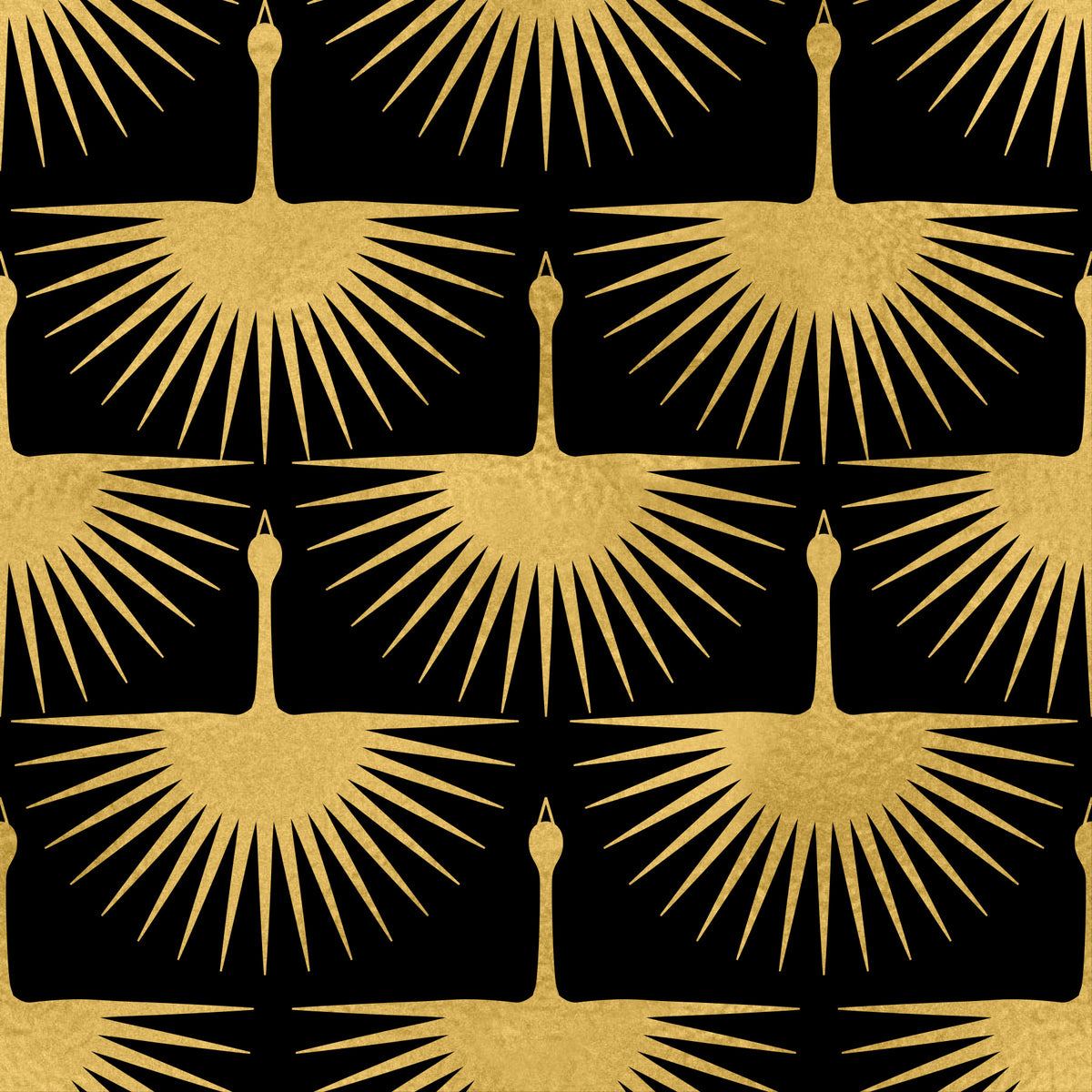 Black and Gold Art Deco Crane Wallpaper