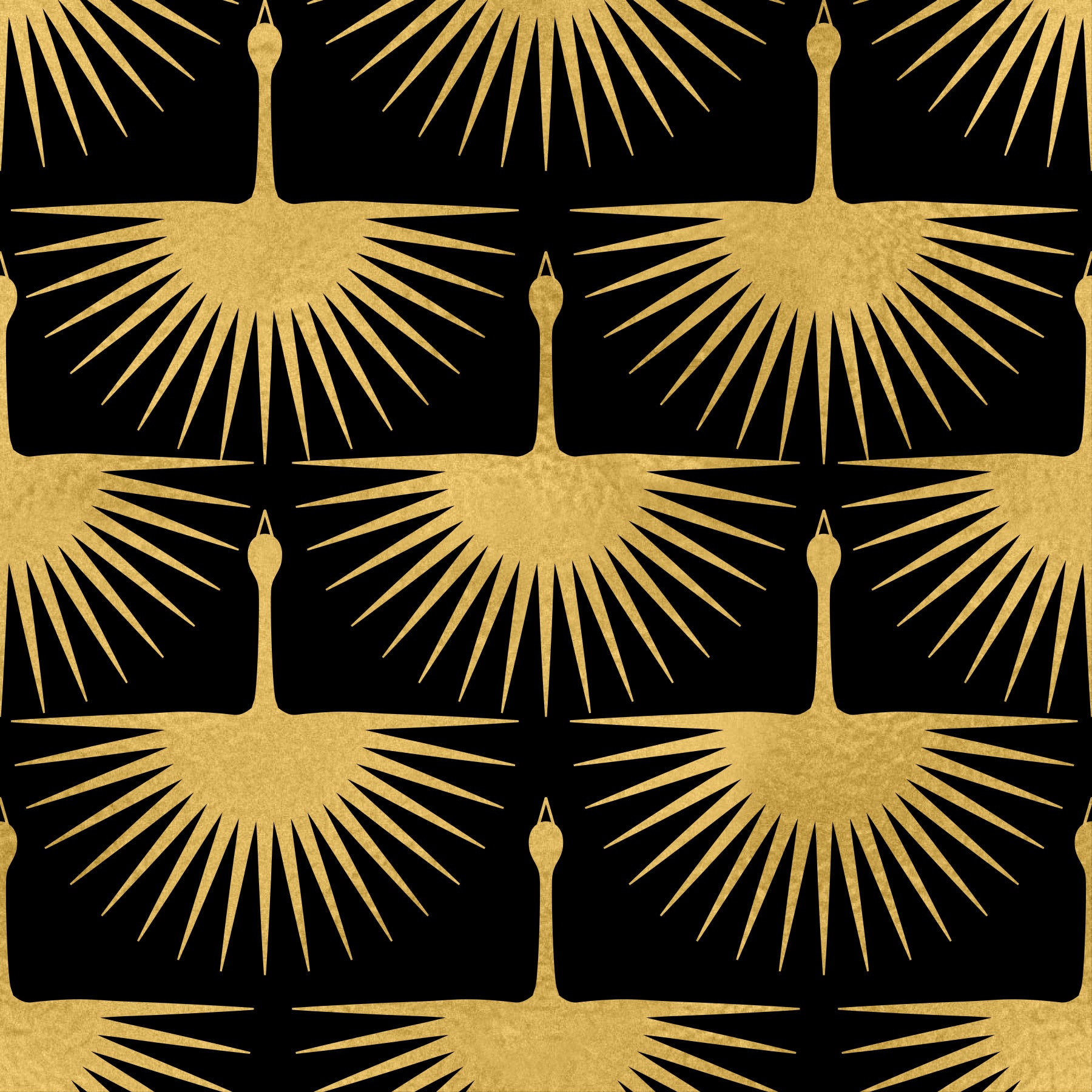 Black and Gold Art Deco Crane Wallpaper