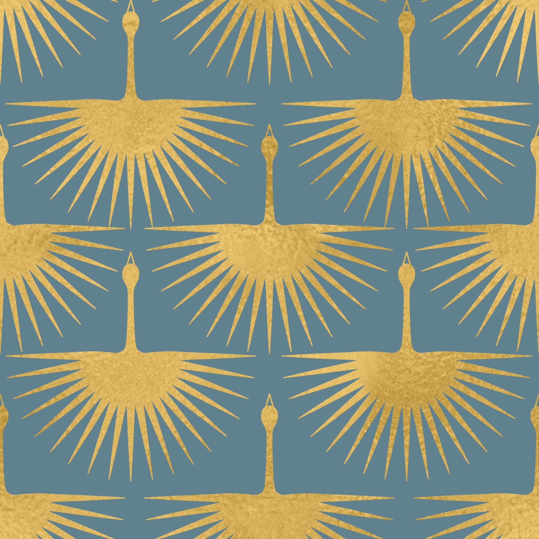 Art Deco Golden Cranes Duck Egg Blue Wallpaper