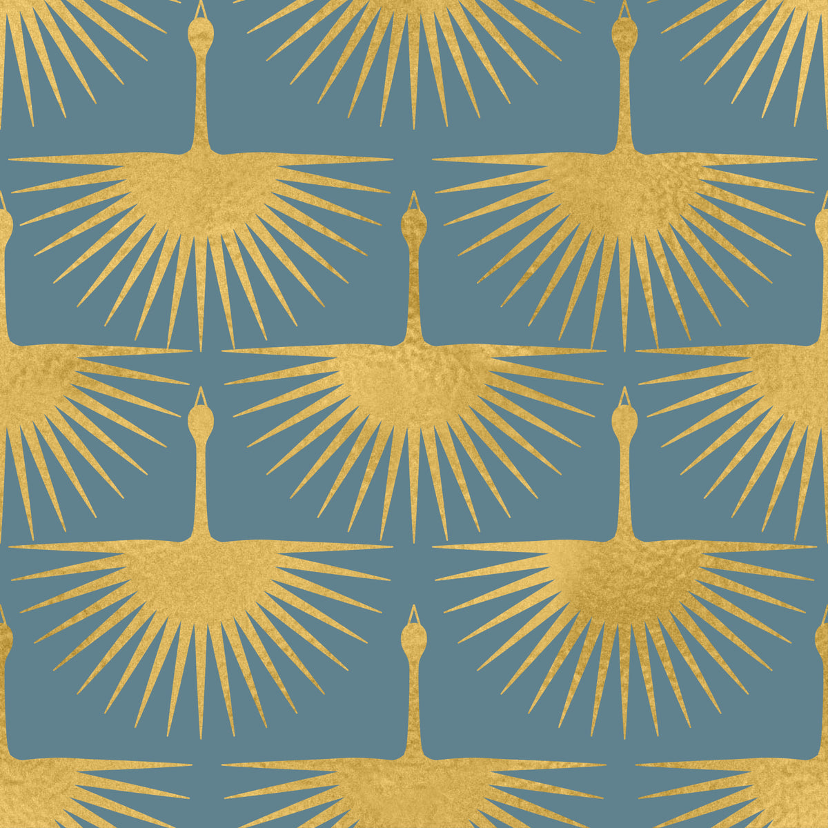 Art Deco Golden Cranes Duck Egg Blue Wallpaper in your room — zoomed