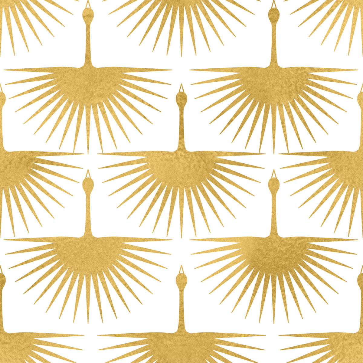 Golden Sunburst Crane Art Deco Wallpaper