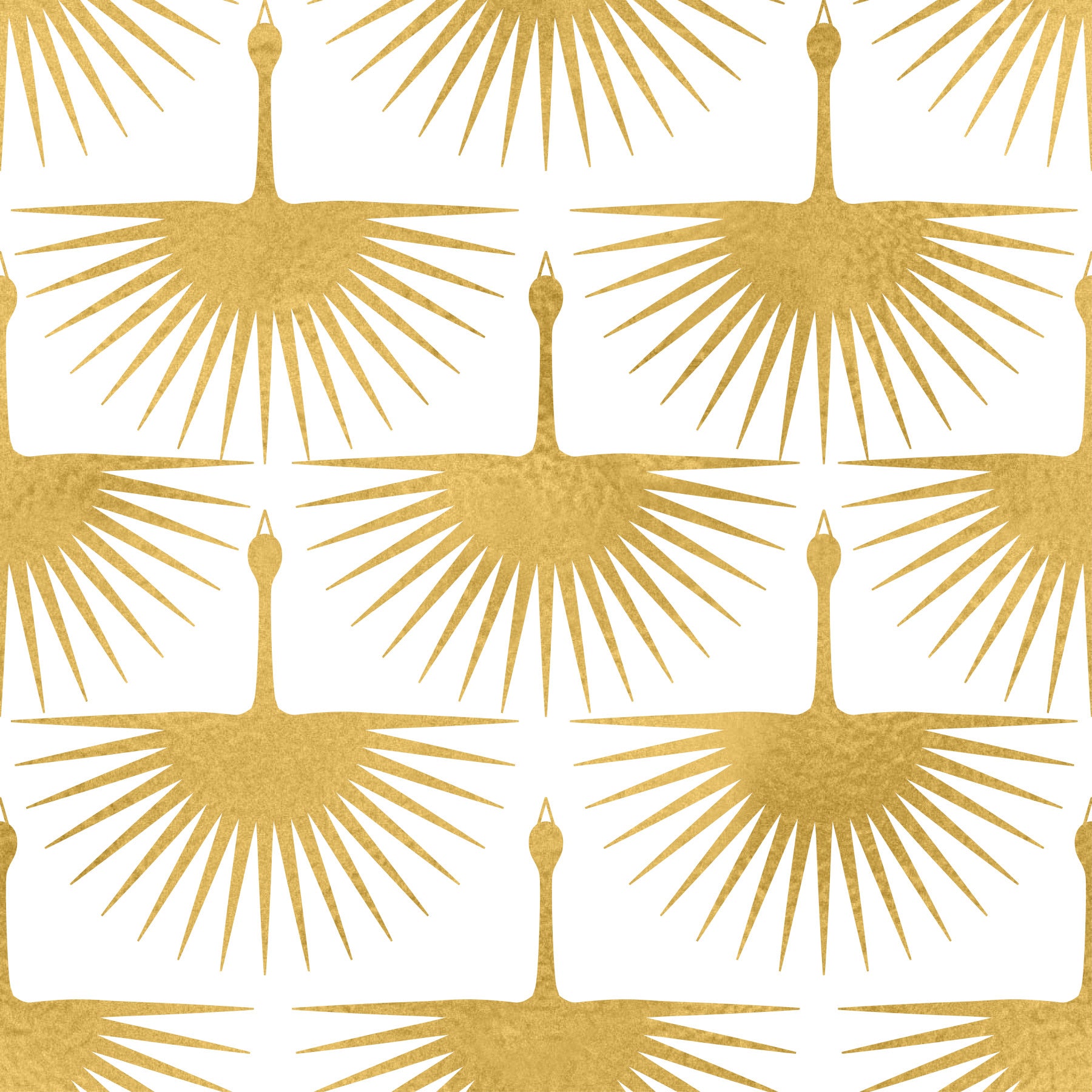 Golden Sunburst Crane Art Deco Wallpaper