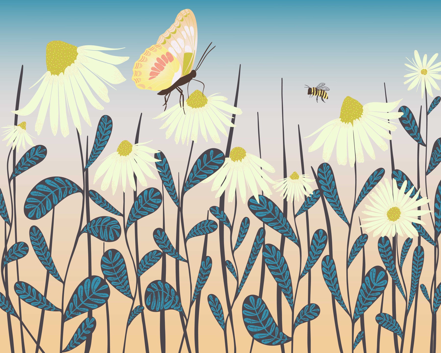 Sunny Day Daisy Garden Wall Mural