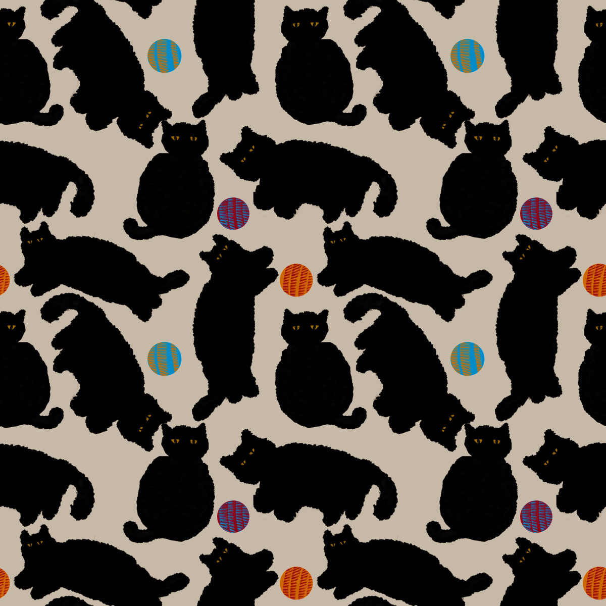 Playful Black Cats and Yarn Balls Wallpaper