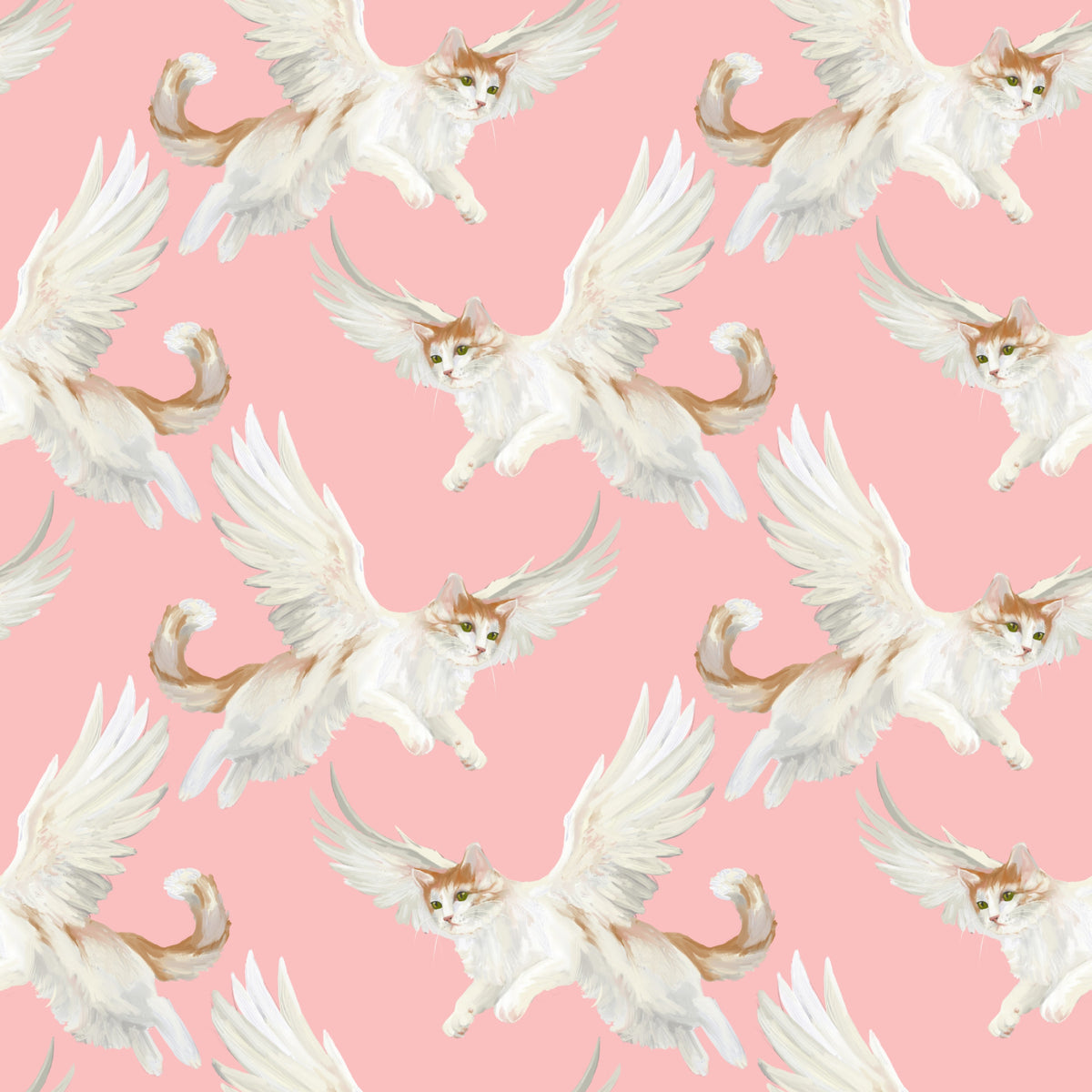Celestial Flying Felines Pink Wallpaper