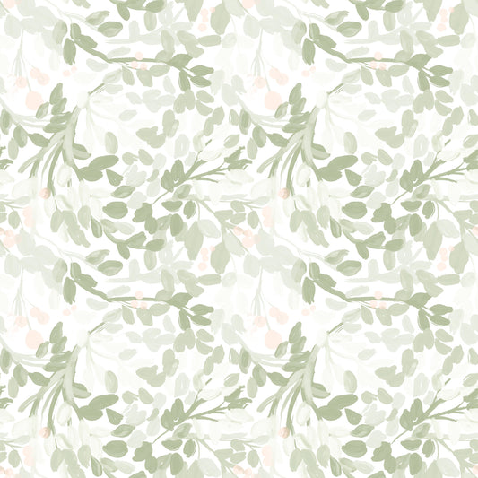Whispering Sage Leaves & Blush Berries Wallpaper⁠