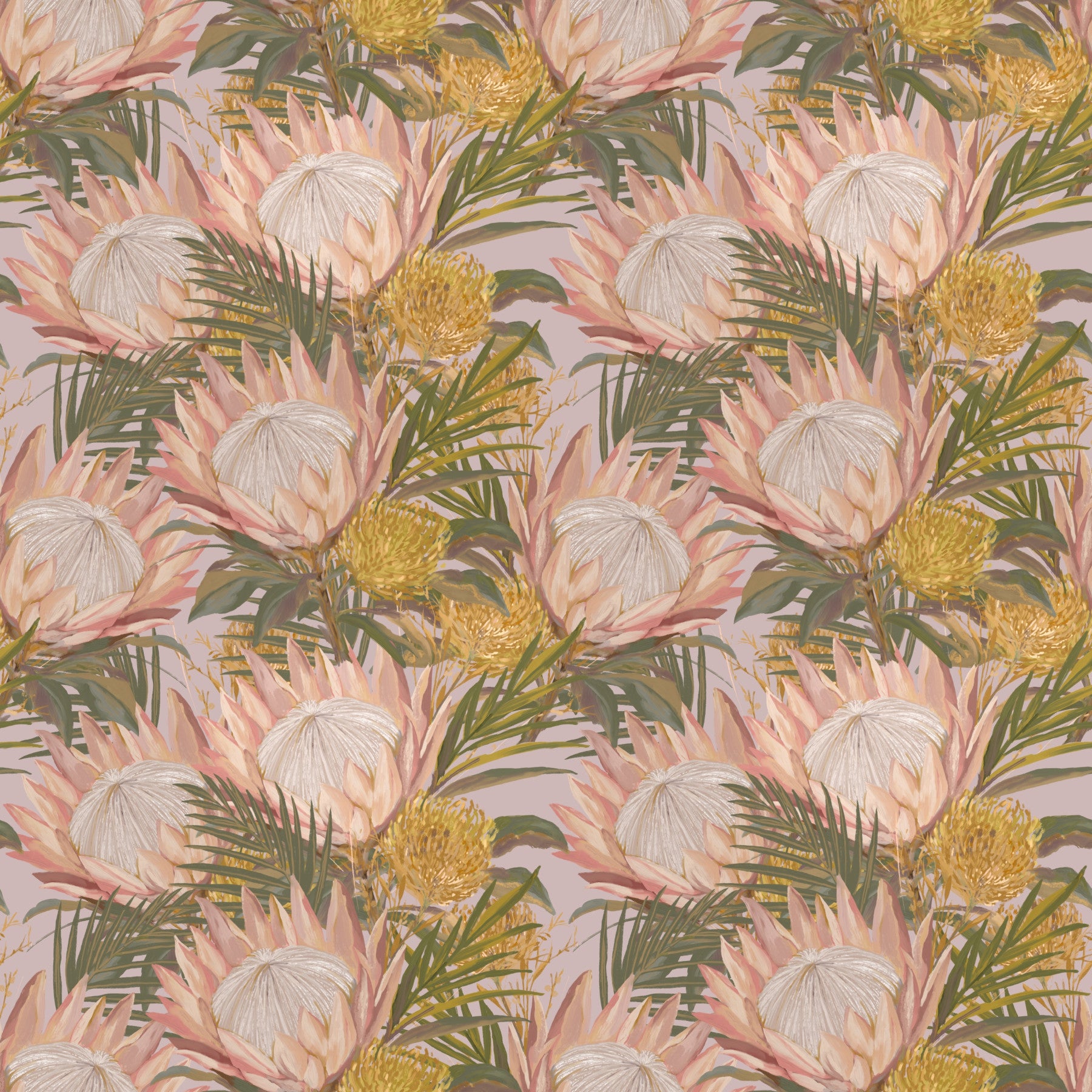King Protea and Pincushion Botanical Wallpaper