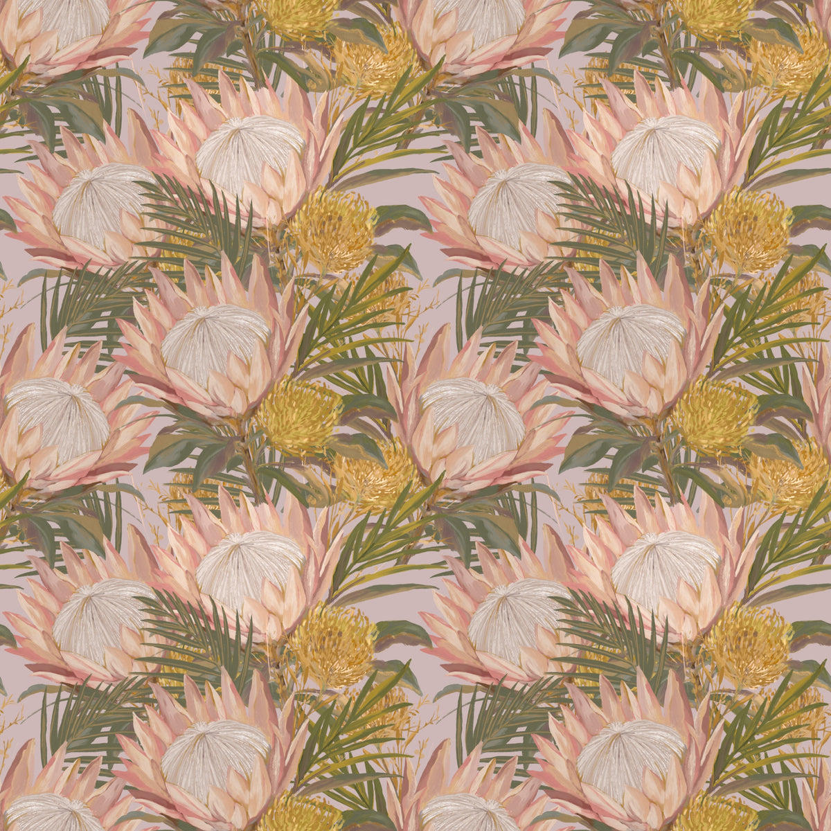 King Protea and Pincushion Botanical Wallpaper in your room — zoomed