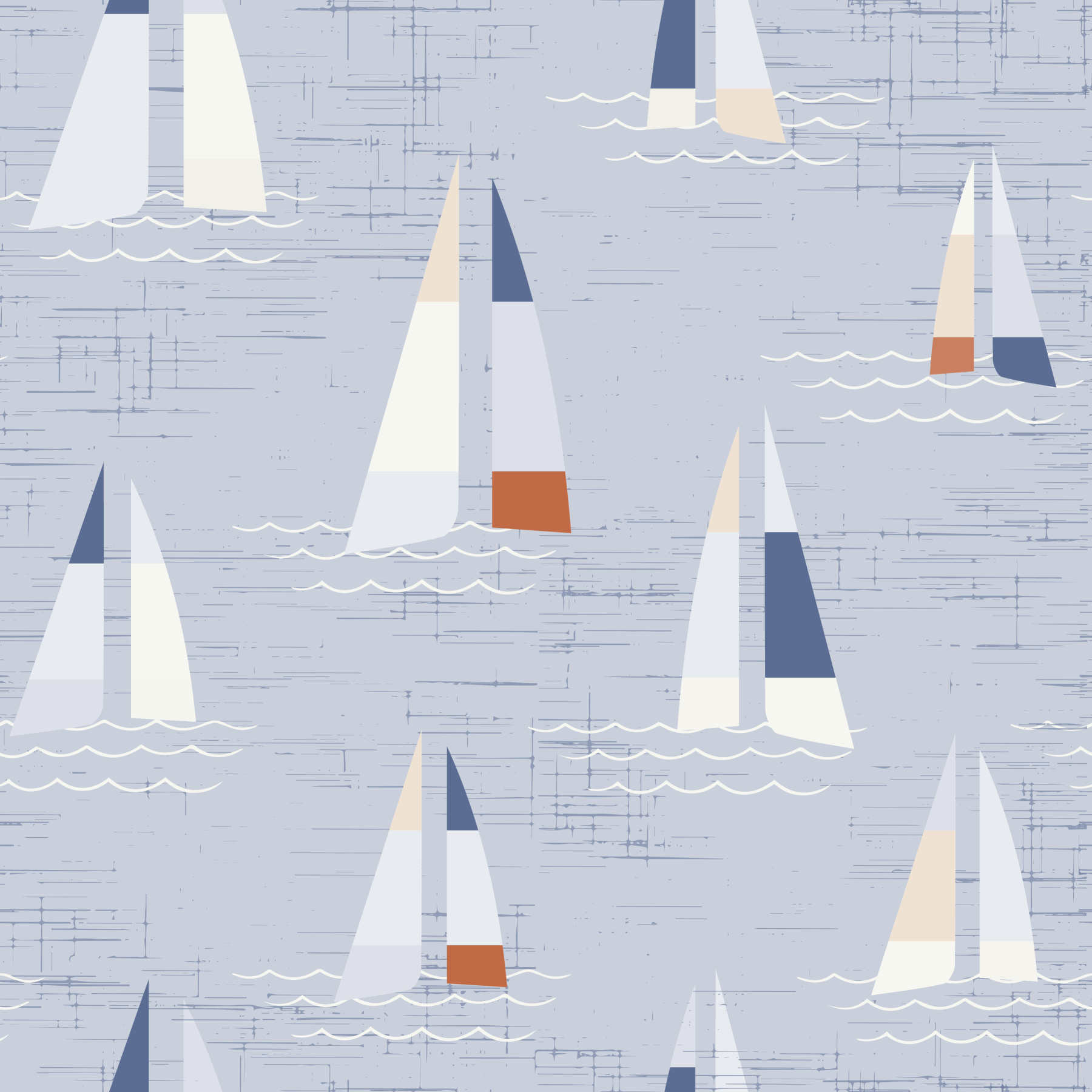 Coastal Blue Mid Century Sailboats Wallpaper
