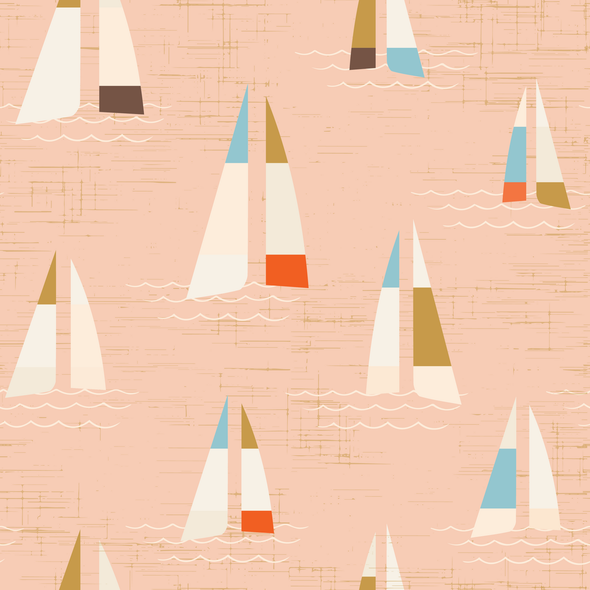 Peach Mid Century Sailboats Wallpaper