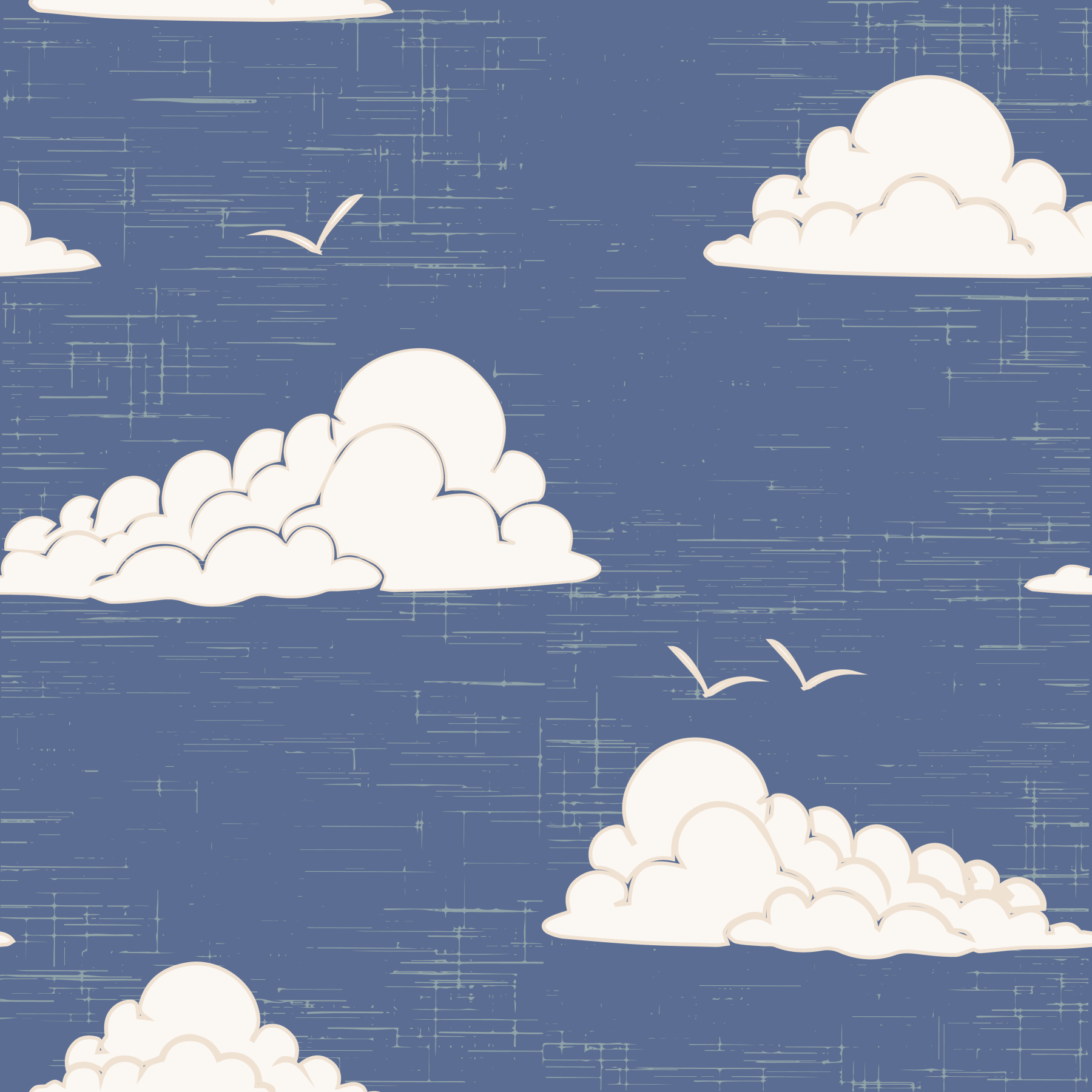 Dusty Blue Mid Century Cloud Sky  Wallpaper⁠