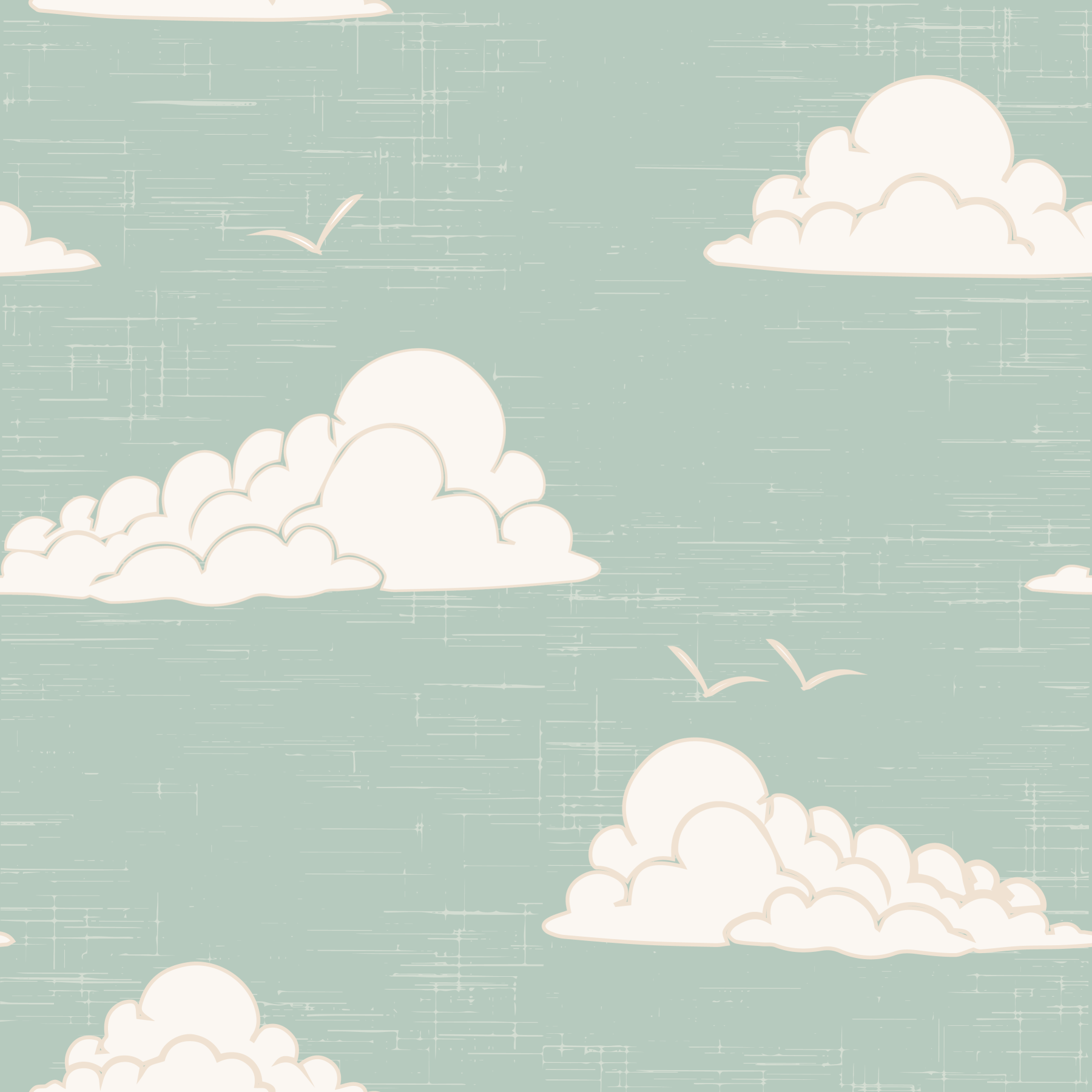 Light Sage Mid Century Cloud Sky Wallpaper