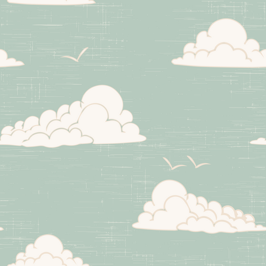 Light Sage Mid Century Cloud Sky Wallpaper