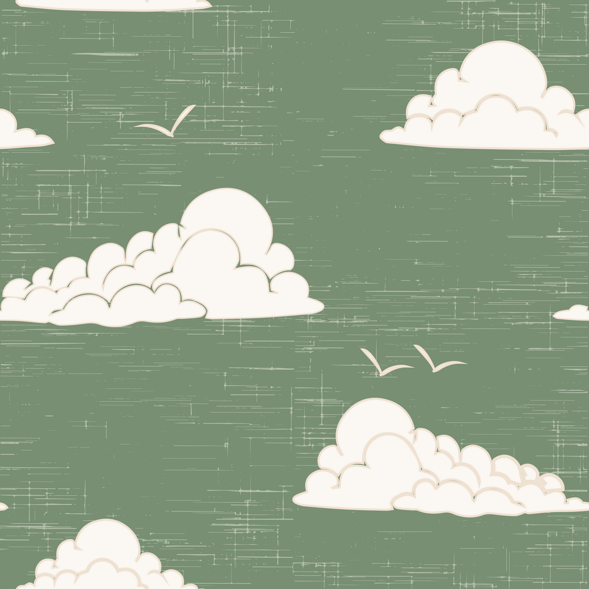 Sage Green Mid Century Cloud Sky Wallpaper