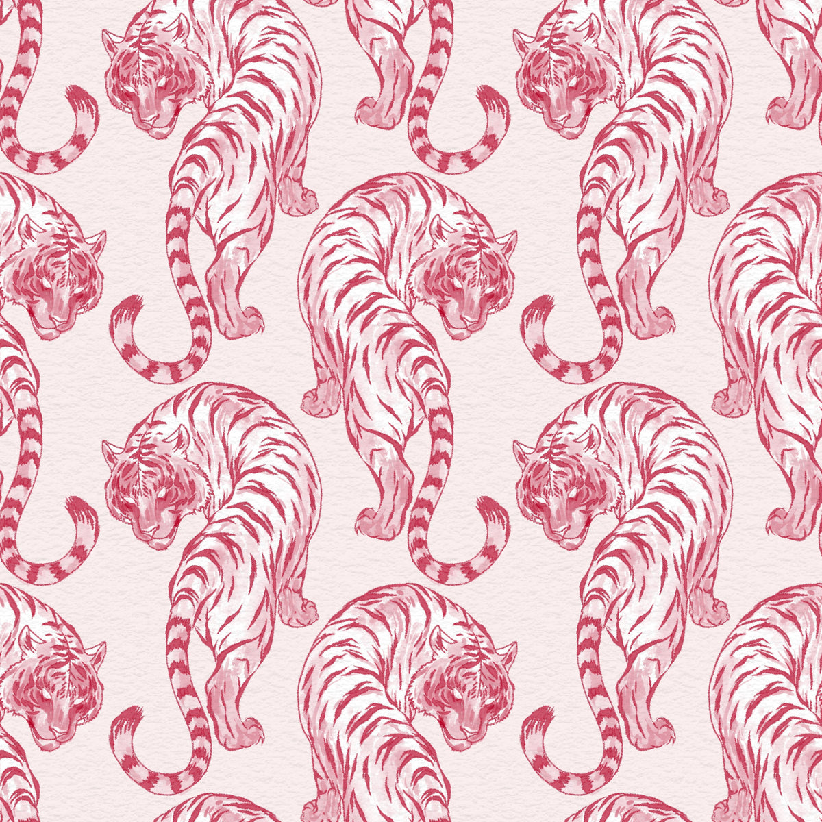 Crimson Tiger Chinoiserie Pattern Wallpaper