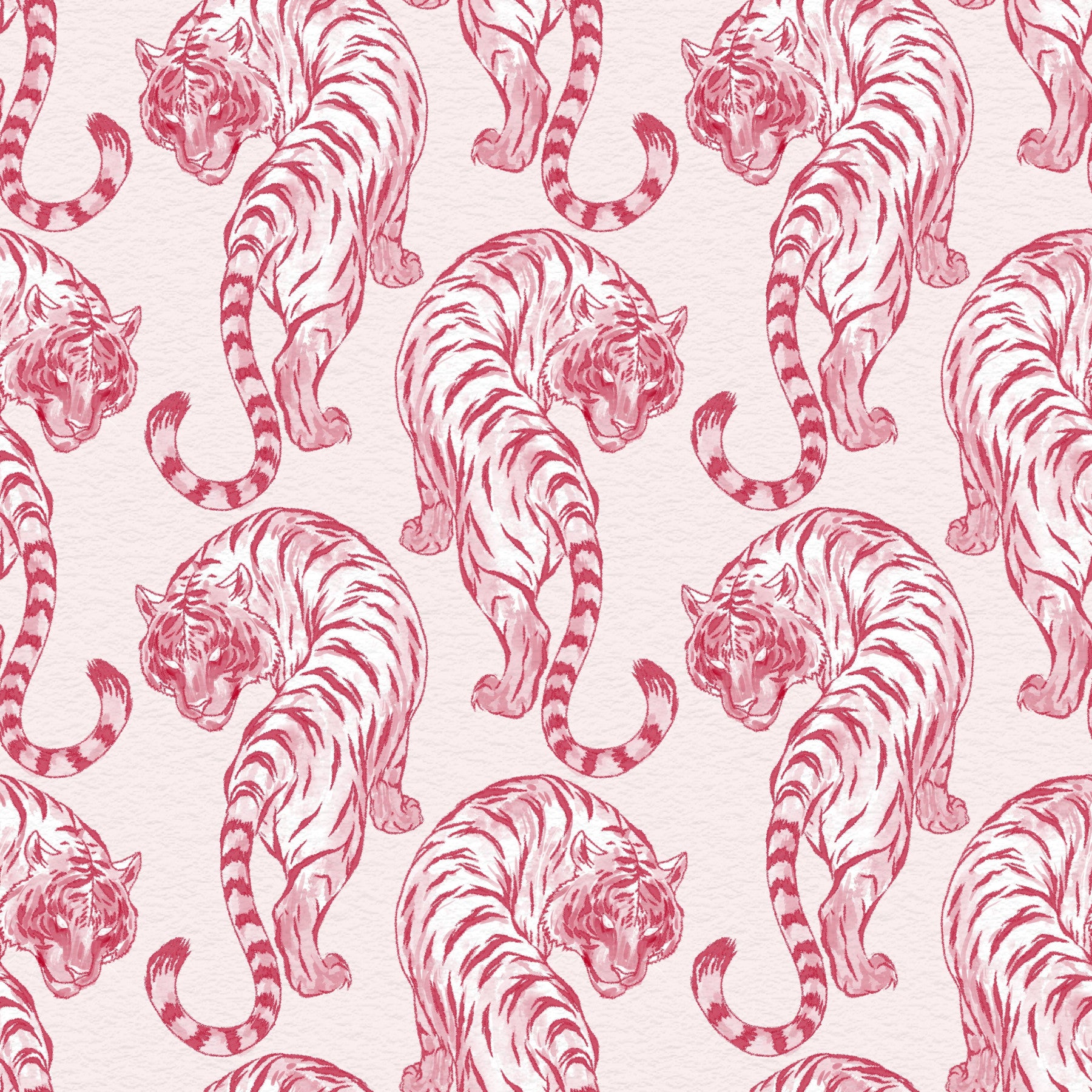 Crimson Tiger Chinoiserie Pattern Wallpaper