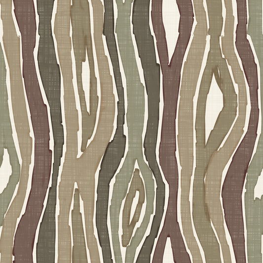 Organic Wavy Woodgrain Vertical Stripes - Earthy Sage Wallpaper⁠