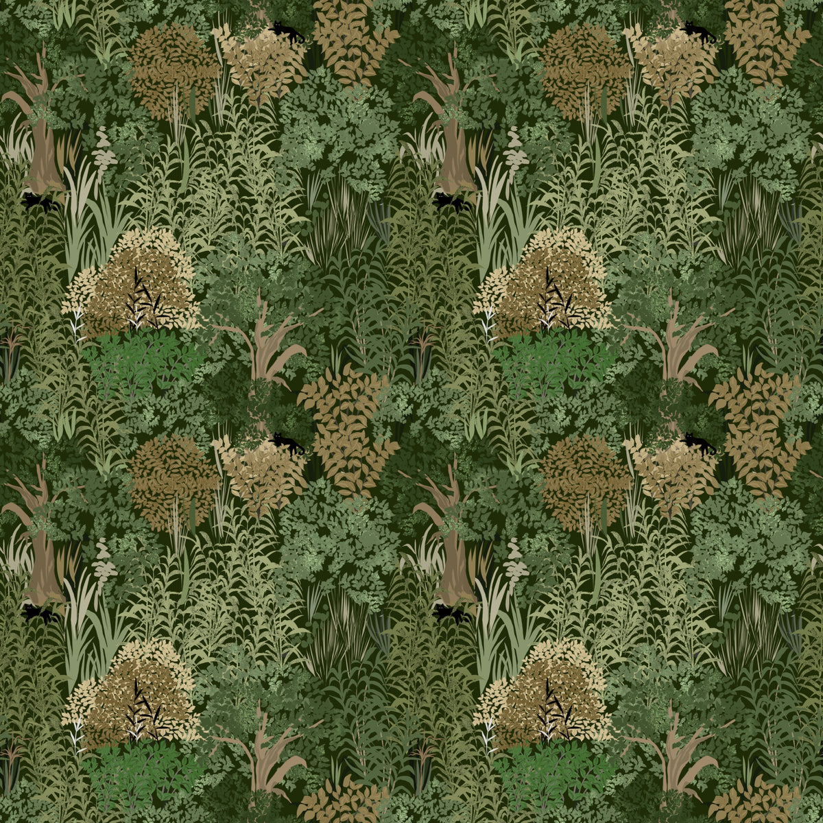 Enchanted Botanical Jungle and Hidden Panthers Wallpaper⁠