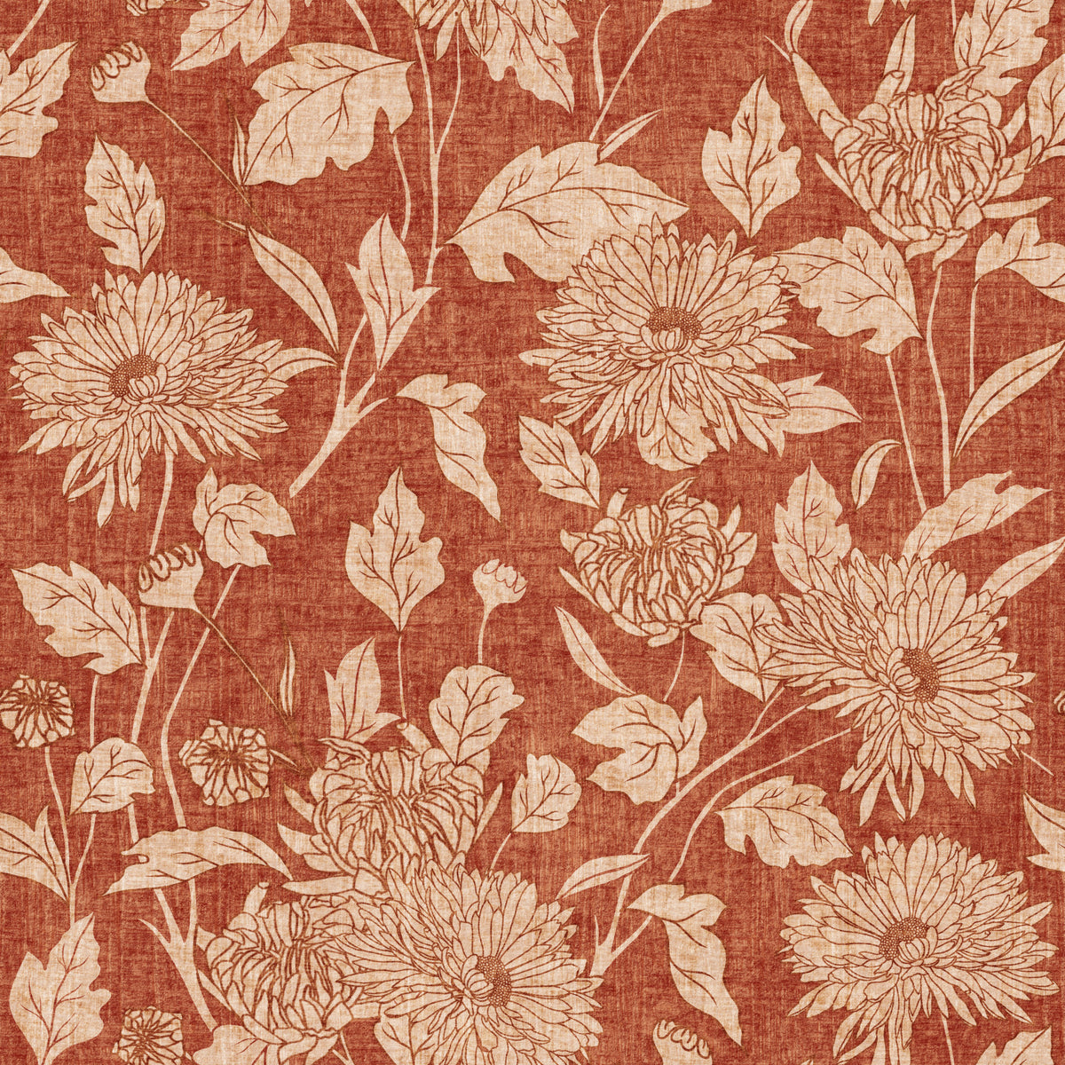 Terracotta Chrysanthemum Vintage Floral Wallpaper⁠ in your room — zoomed