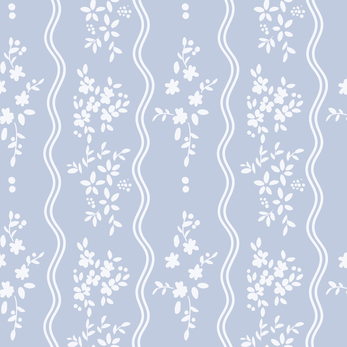 Soft Blue Dainty Floral and Wavy Stripe Wallpaper⁠ in your room — zoomed