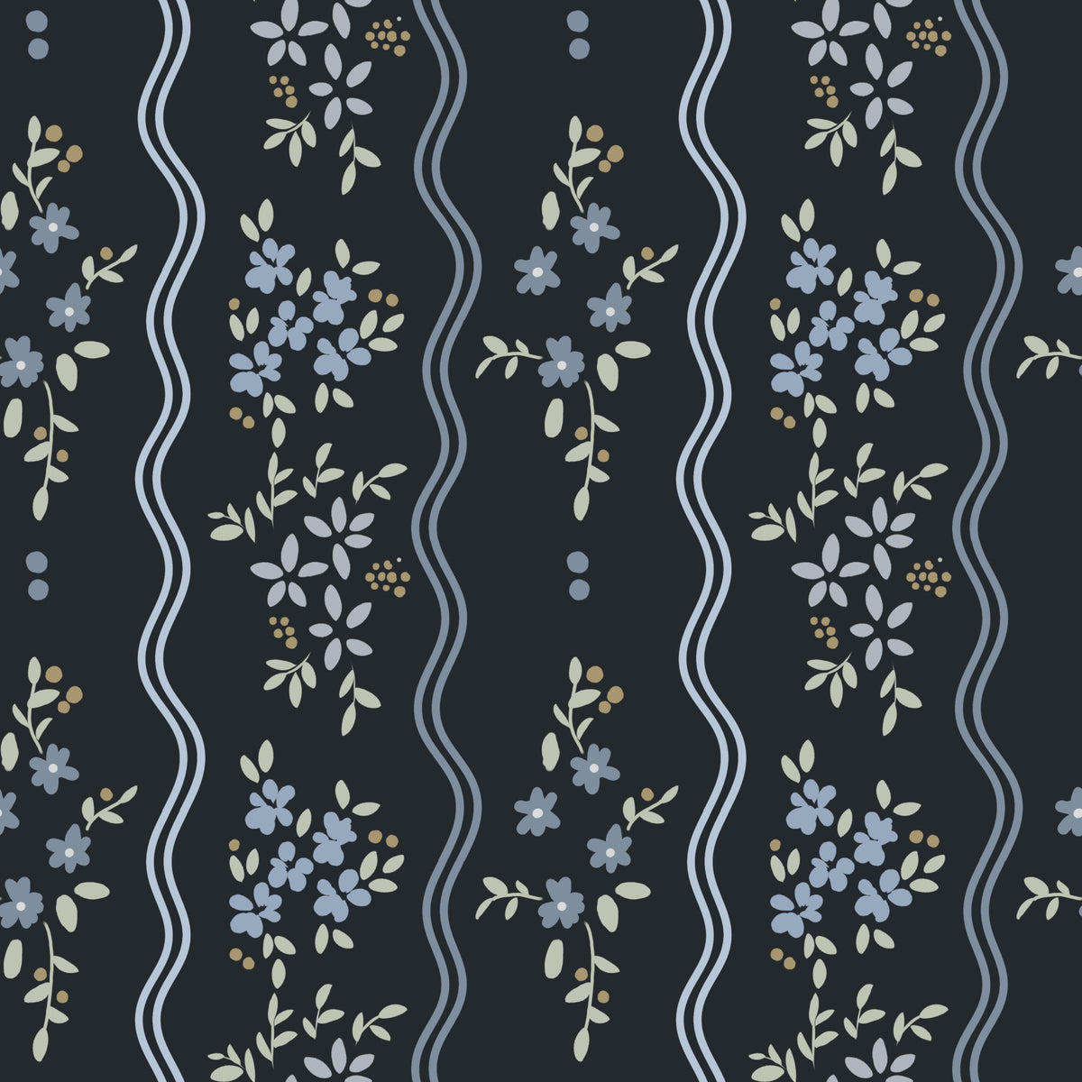 Midnight Meadow Wavy Floral Wallpaper⁠ in your room — zoomed
