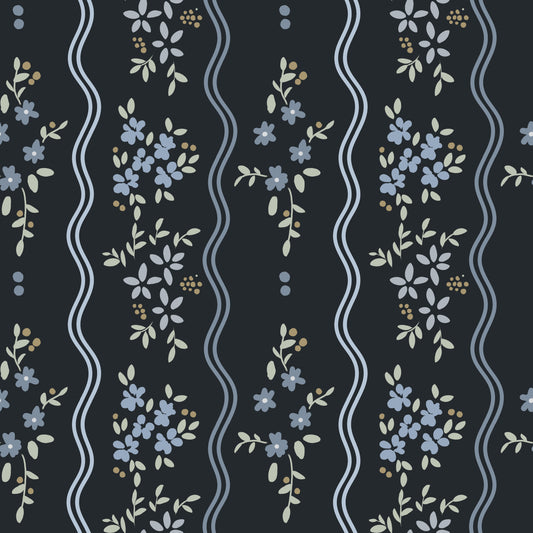 Midnight Meadow Wavy Floral Wallpaper Wallpaper⁠