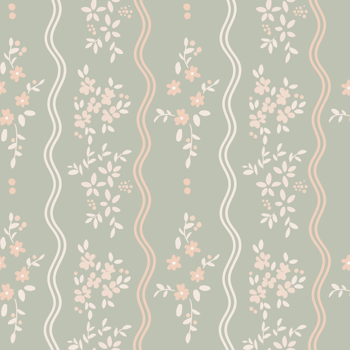 Sweet Sage and Blush Cottage Stripe Wallpaper⁠