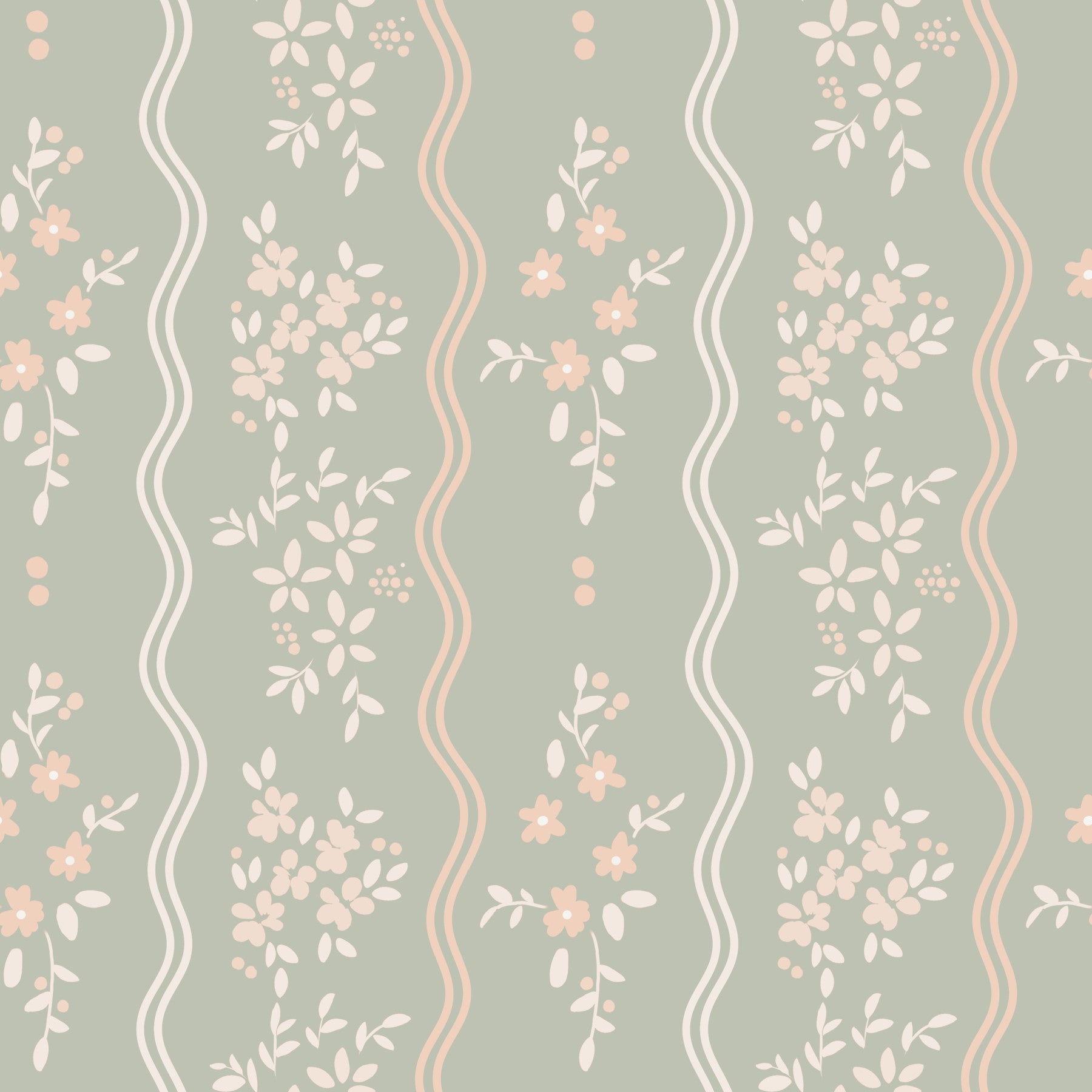 Sweet Sage and Blush Cottage Stripe Wallpaper⁠