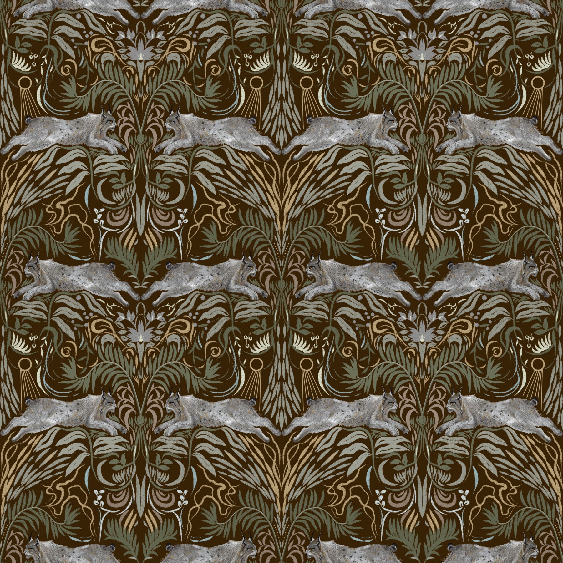 Enchanted Forest Lynx Tapestry Wallpaper⁠