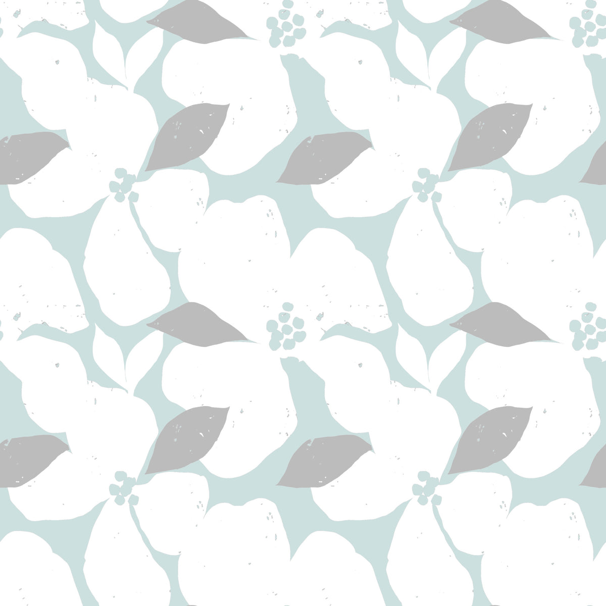 Pale Blue Pastel Bloom Floral Wallpaper⁠