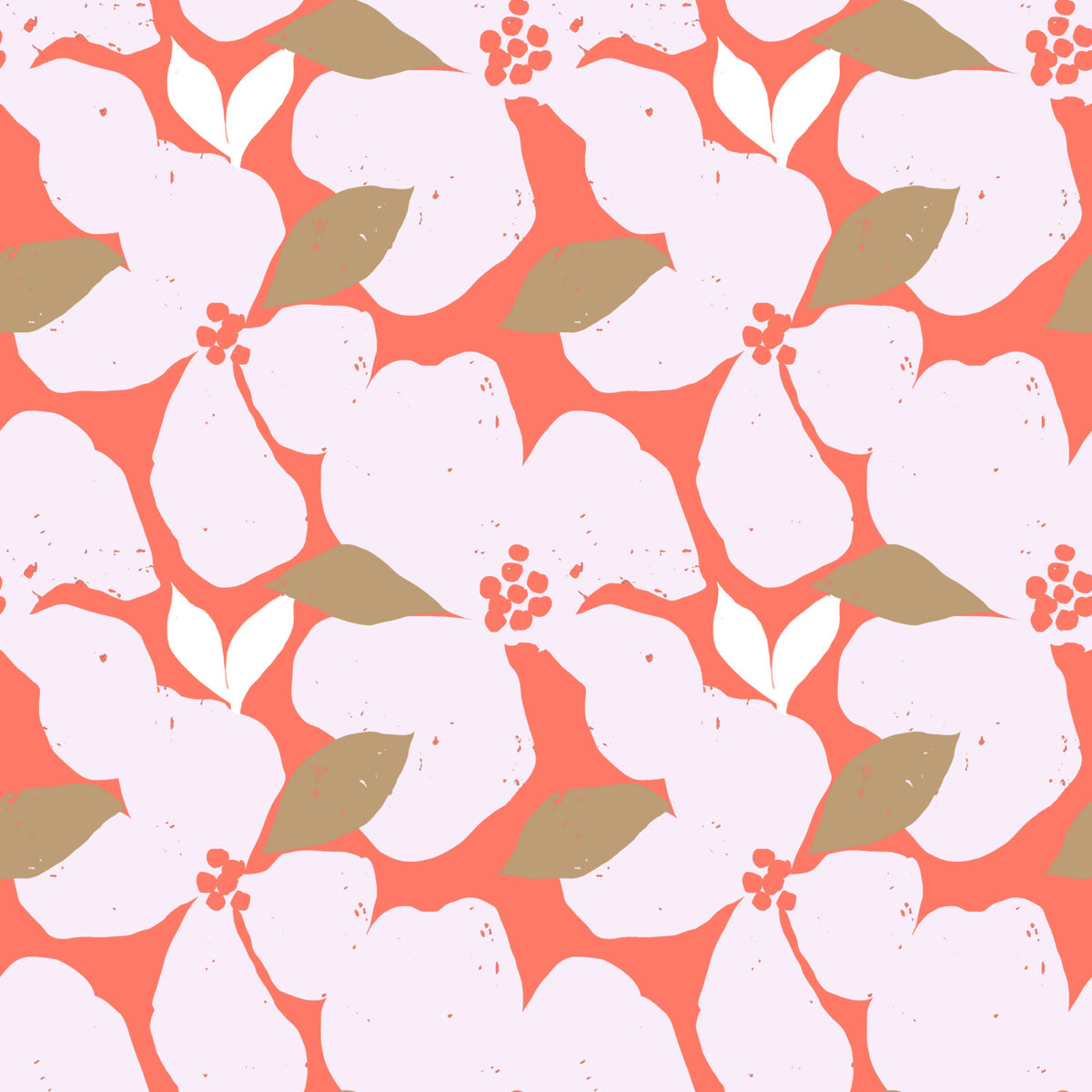 Retro Coral Abstract Floral Wallpaper⁠